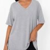 Trendy Queen Oversized Tshirts for Women Workout Plus Size Tops V Neck Short Sleeve Gym Shirts Casual Loose Fit Basic Tees