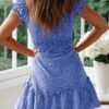 YOBECHO Womens Summer Ruffle Sleeve Sweetheart Neckline Printing Dress Mini Dresses