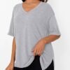 Trendy Queen Oversized Tshirts for Women Workout Plus Size Tops V Neck Short Sleeve Gym Shirts Casual Loose Fit Basic Tees