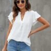 Blooming Jelly Womens White Blouse V Neck Ruffle Sleeve Flowy Shirts Dressy Casual Cute Summer Tops