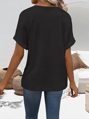 T Shirts Short Sleeve V Neck Tees Womens Tops Beach Vacation Fashion Clothes 2025 Casual Summer Spring Fall Outfits