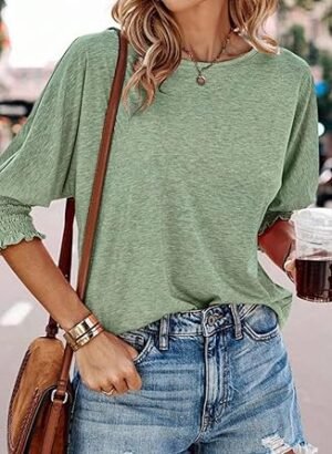 Dokotoo Women's 2025 Fashion Tops 34 Sleeve TShirts Cute Crewneck Basic Business Tees Blouses