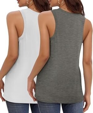 KKJ 2 Pack Womens Tank Tops Summer V Neck Sleeveless Loose Casual Blouses Beach Vacation Outfits Shirt Spring Trendy Clothes