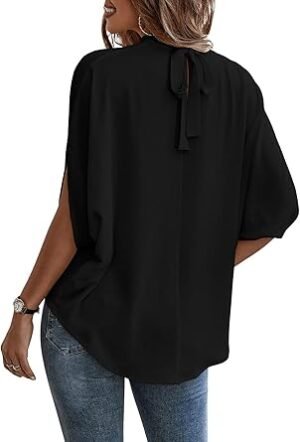 Verdusa Women's Tie Back Dolman Sleeve Blouse Top Casual Dressy Mock Neck Going Out Tops