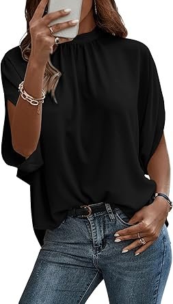 Verdusa Women's Tie Back Dolman Sleeve Blouse Top Casual Dressy Mock Neck Going Out Tops