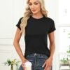 Memorose Womens Short Sleeve Tops Summer T Shirts Round Neck Causal Fashion Basic Tee