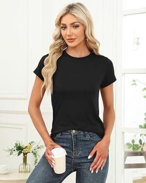 Memorose Womens Short Sleeve Tops Summer T Shirts Round Neck Causal Fashion Basic Tee