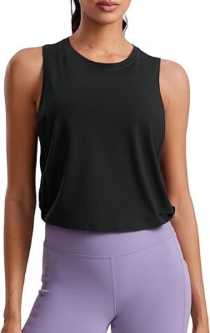 CRZ YOGA Pima Cotton Cropped Workout Tank Tops for Women Sleeveless Sports Athletic Yoga Running Gym Crop Shirts