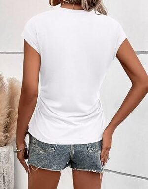 Bliwov Womens Summer Cap Sleeve Tops Business Casual Crewneck T Shirts Trendy Outfits Beach Vacation Clothes Fashion Blouses