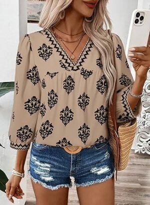 810S-G6yOHL._AC_SY445_.jpg SHEWIN Women's Casual V Neck Floral Print Chiffon Blouses 34 Sleeve Boho Summer Tops Shirts