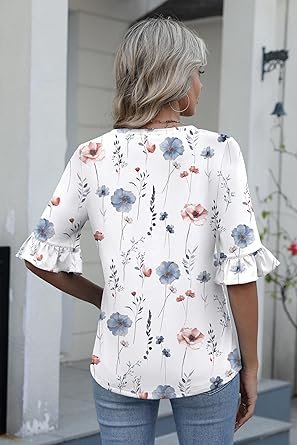 814uJzIrkL._AC_SY445_.jpg Zeagoo Womens Tops Casual V Neck Shirts Floral Solid Blouse Ruffle Tunics 34 Sleeve Tshirt SXXL