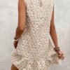 SOLY HUX Women's Ruffle Hem Sleeveless Tank Dress Round Neck Casual Jacquard Hem Smock Summer Mini Dresses