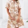 BTFBM Women Summer Floral Short Dresses V Neck Short Sleeve Tiered Ruffle Boho Swing Dress ALine Mini Dresses