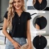 Blooming Jelly Women's Dressy Casual Tops Business Work Blouses White Button Down Shirts Cap Sleeve V Neck Tshirt