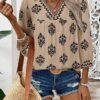 81Z-stBrOUL._AC_SY445_.jpg SHEWIN Women's Casual V Neck Floral Print Chiffon Blouses 34 Sleeve Boho Summer Tops Shirts