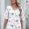 81b4GXOU01L._AC_SY445_.jpg Zeagoo Womens Tops Casual V Neck Shirts Floral Solid Blouse Ruffle Tunics 34 Sleeve Tshirt SXXL