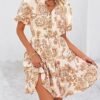 BTFBM Women Summer Floral Short Dresses V Neck Short Sleeve Tiered Ruffle Boho Swing Dress ALine Mini Dresses