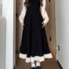 WhatsApp Image 2025-12-23 at 10.24.40 Spring gentle splicing fake two small black dresses autumn and winter new collection waist cinching temperament long skirt