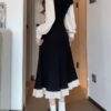 WhatsApp Image 2025-12-23 at 10.24.41 Spring gentle splicing fake two small black dresses autumn and winter new collection waist cinching temperament long skirt