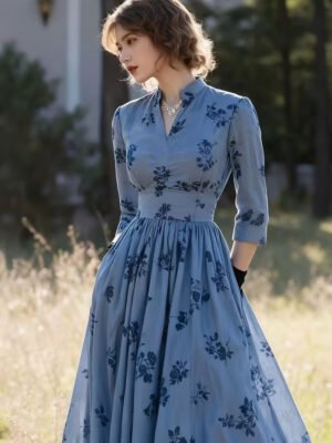 Eid French-Style Niche Elegant V-Neck Waist-Defining Long Dress for Women