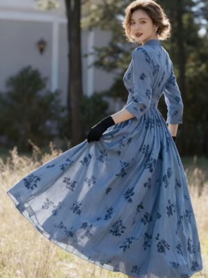 Eid French-Style Niche Elegant V-Neck Waist-Defining Long Dress for Women