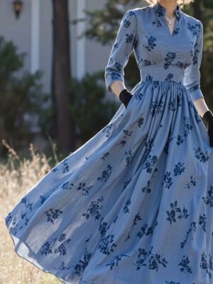 Eid French-Style Niche Elegant V-Neck Waist-Defining Long Dress for Women